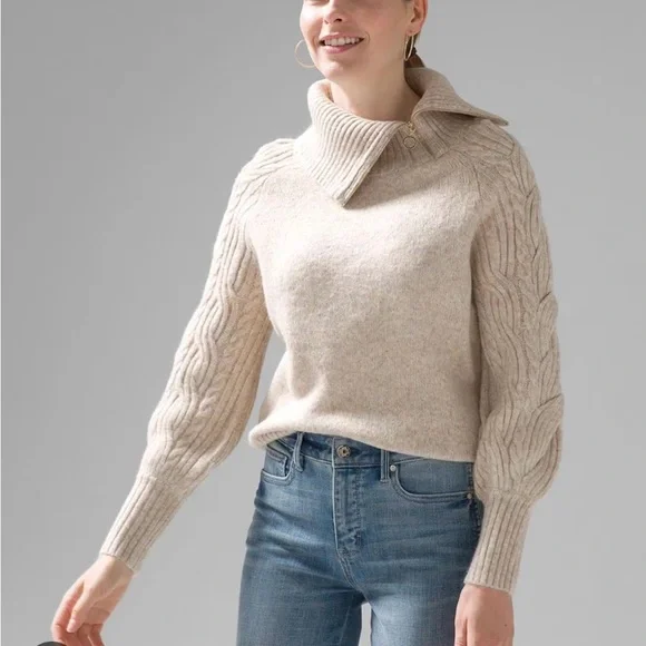 Zip Neck Cable Knit Sweater - Picture 2 of 3